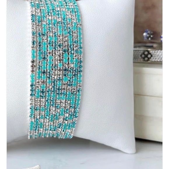 Park Lane Sea Glass Silver and Turquoise Stretch Bracelet 10 set NWT - Picture 5 of 6